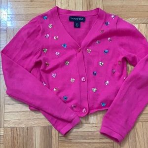Lands end pink heart cardigan sweater 6x / 7